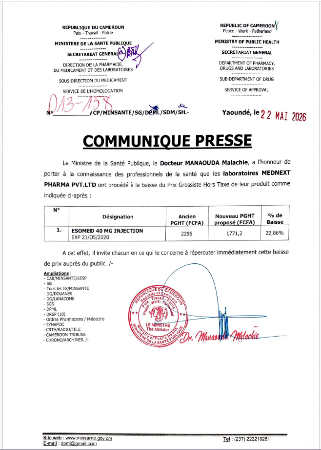ESOMED 40MG INJECTION BAISSE PGHT