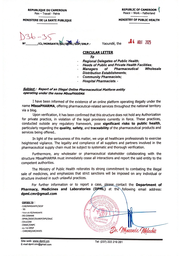 minsante dpml ReportMboaPHARMA